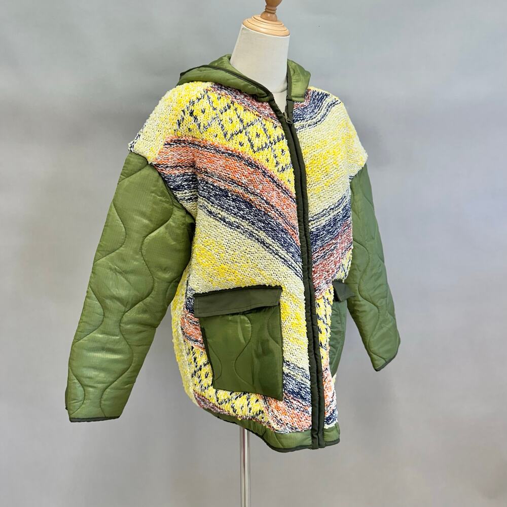 Pilcro Baja Knit & Quilted Puffer Liner Coat Size XS Boho Oversized Boxy - Picture 7 of 16